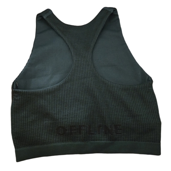 NWT Offline By Aerie Dark Green Recharge High Neck Racerback Workout Bra Top - Picture 2 of 4